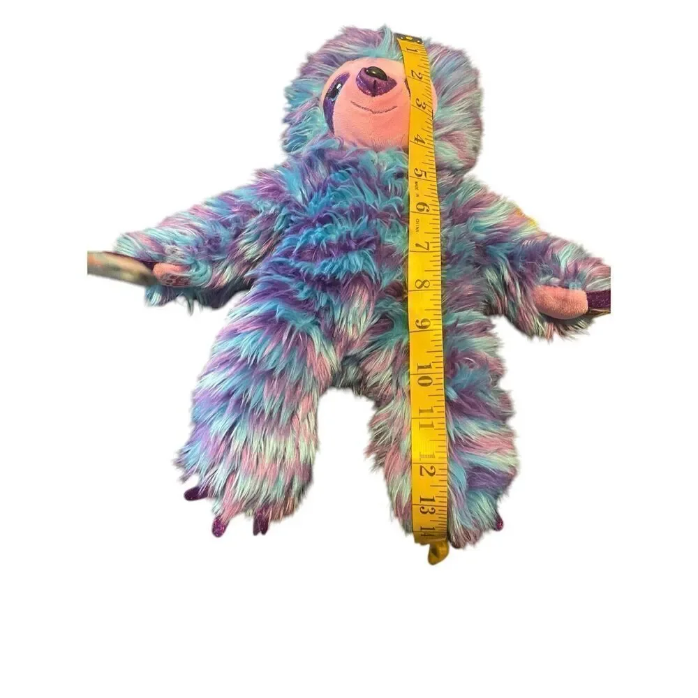 Build-A-Bear Workshop Purple Blue Fluffy Stripe Sloth Plush Stuffed Animal 14